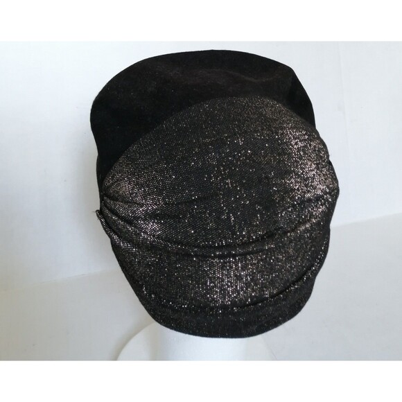 Women\'s Vintage Hat  Black Wool and Metallic Fabric